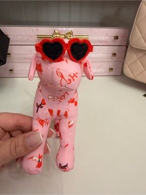 Victoria’s Secret Pink Dog.Patterned Plush Dog with Red Heart Sunglasses